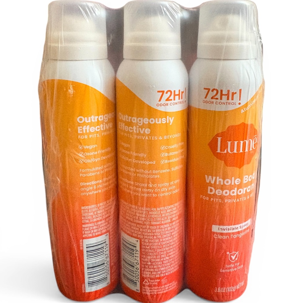 Lume Whole Body Deodorant Spray - Clean Tangerine (72Hr) 3 Pack